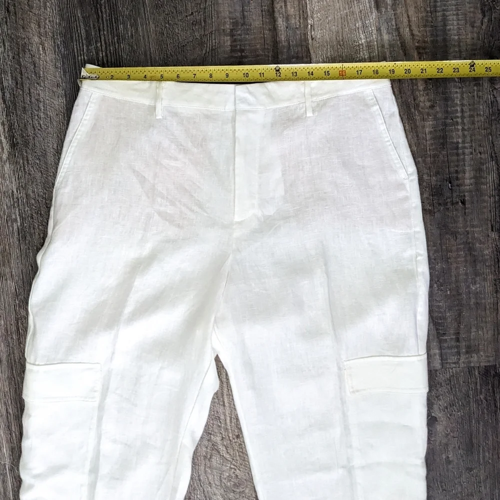 NWT Mango White Linen Straight Leg High Waist Cargo Pants Size 14 - Picture 11 of 14